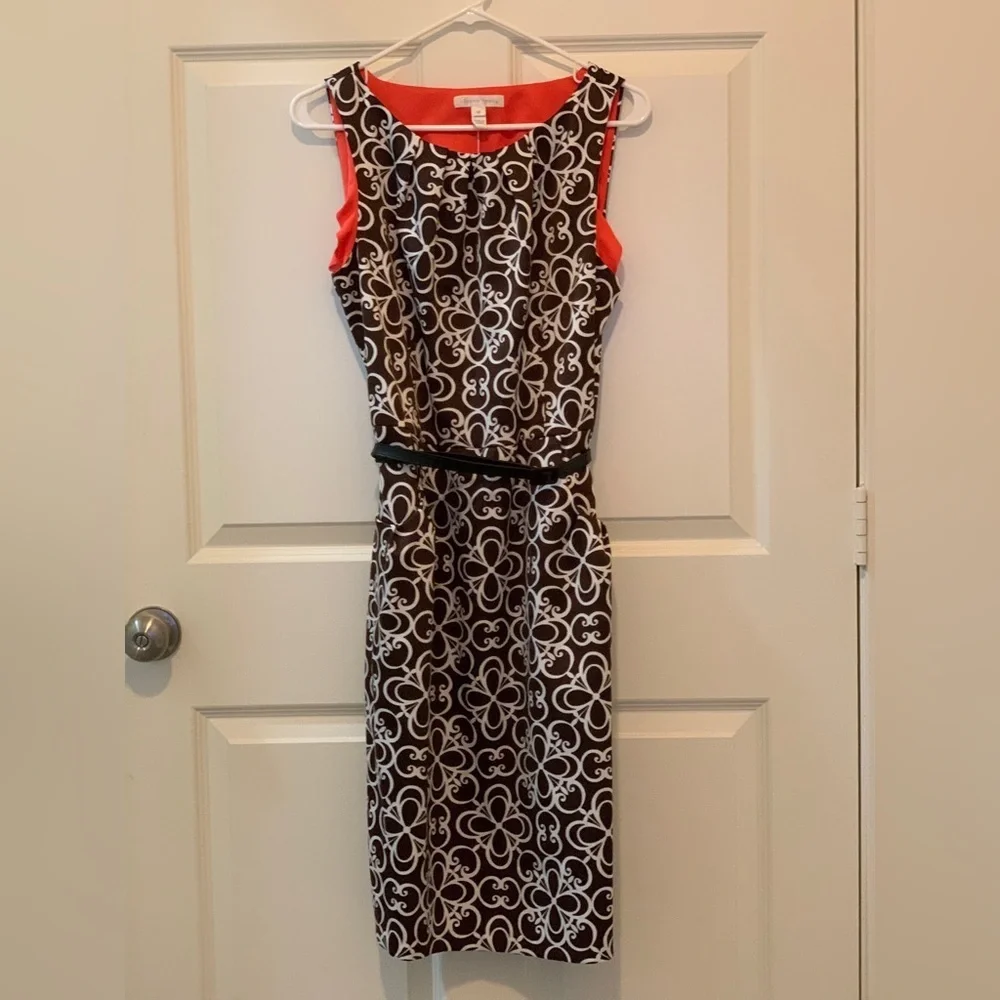 London Times Kentucky Derby Brown White Geometric Dress - Size 14 - Picture 2 of 4